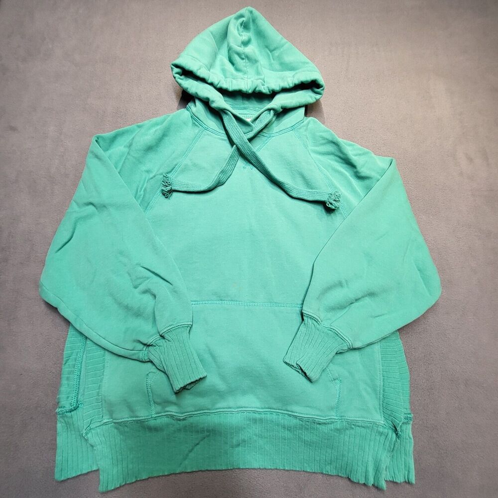 American Eagle Hoodie Womens S Teal Pullover Sweatshirt Split Side‎ Long Sleeve